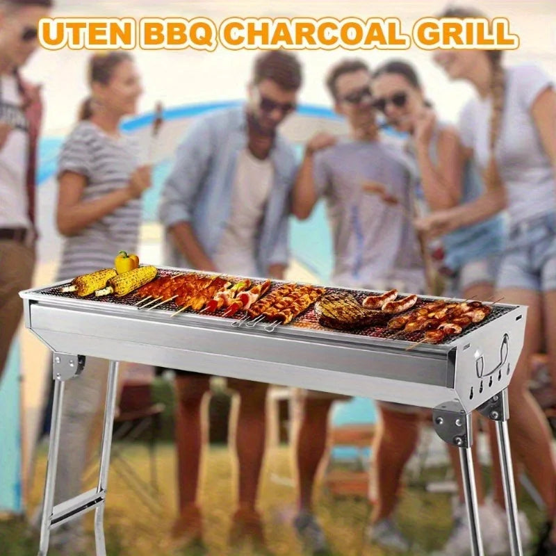 Portable Stainless Steel Barbecue Grill Folding Rack Outdoor