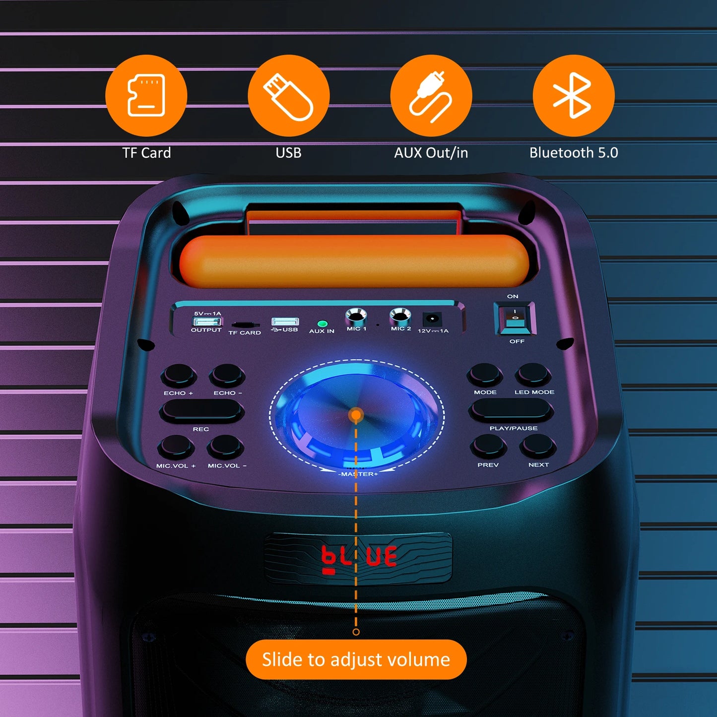 FanFun Large Bluetooth Speaker, Wireless Speaker with Wheels and Trolley Bar, Karaoke Machine with 2 Microphone, Karaoke Speaker