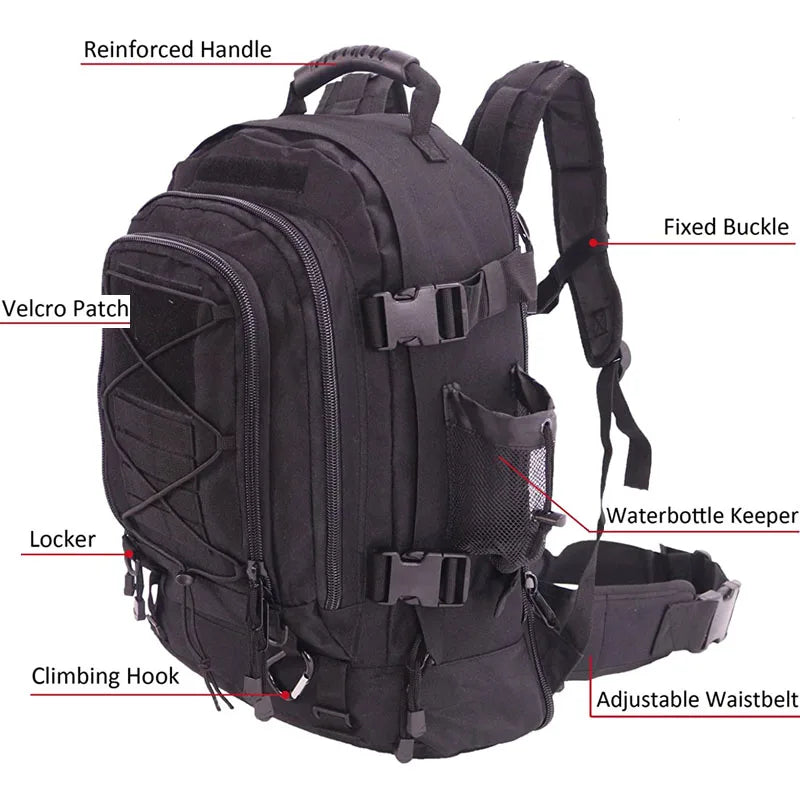 LQARMY 60L Military Tactical Backpack Army Molle Assault Rucksack Outdoor Travel Hiking Rucksacks Camping Hunting Mochila Hombre