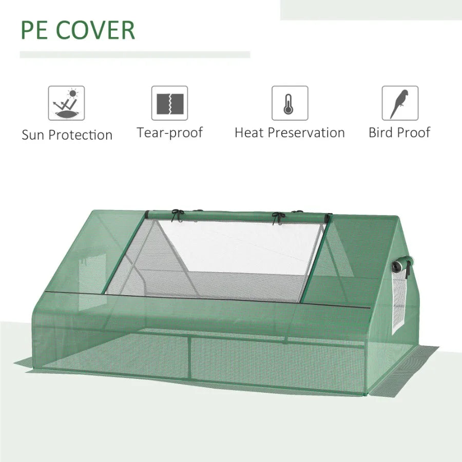 Mini Greenhouse, Small Green House, Garden Planting Shed, Outdoor Flower Planter Warm House with Zipper Windows and Door, Green