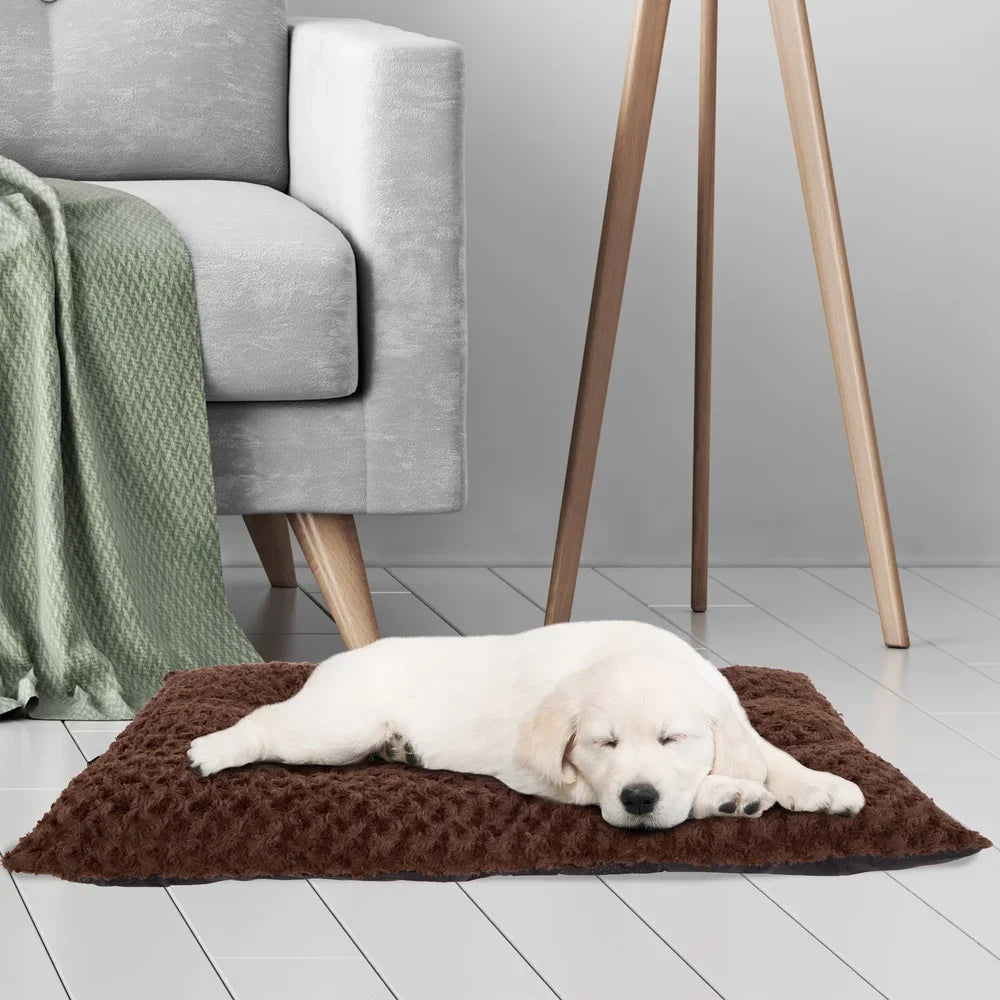 Large Chocolate Pillow Pet Bed Soft Faux Fur Non-Slip Dog Cat Bed Quilted Portable Washable Pet Cushion Kennel Crate Bedding