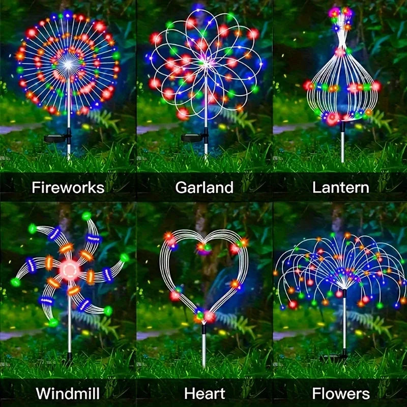 2/4/6/8/12pcs 200LED Outdoor Solar Fireworks Lights Waterproof Solar Garden Flower Lights 8 Lighting Modes Yard Patio Decoration