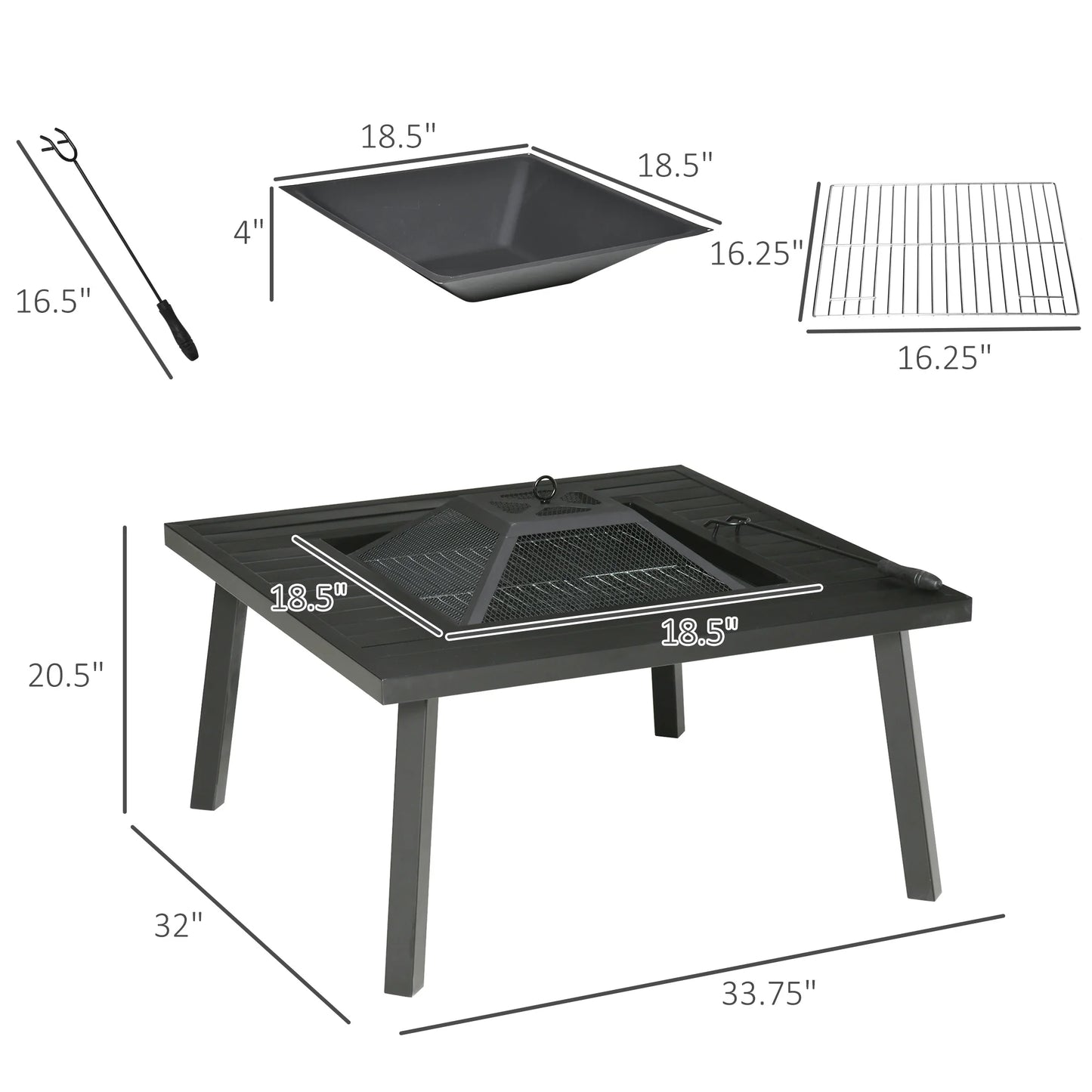 34 X 32 Outdoor Fire Pit with Grill Table and Accessories for Backyard