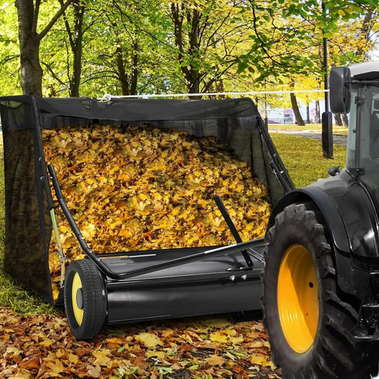 Tow Behind Lawn Sweeper 44 Inch, Large Capacity Heavy Duty Leaf & Grass Collector with Adjustable Sweeping Height, Dumping Rope