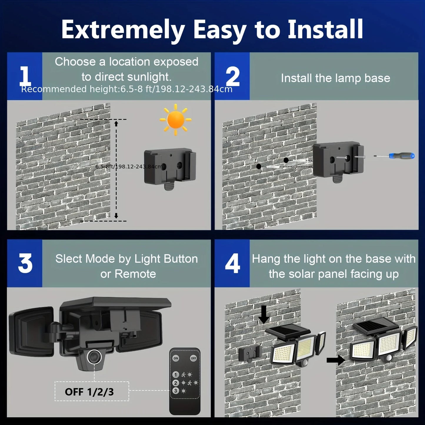 3Pack Outdoor Solar Lights, 210LED 2500LM Motion Sensor Security Lights, IP65 Waterproof for Porch, Garage, Yard Entrance, Patio