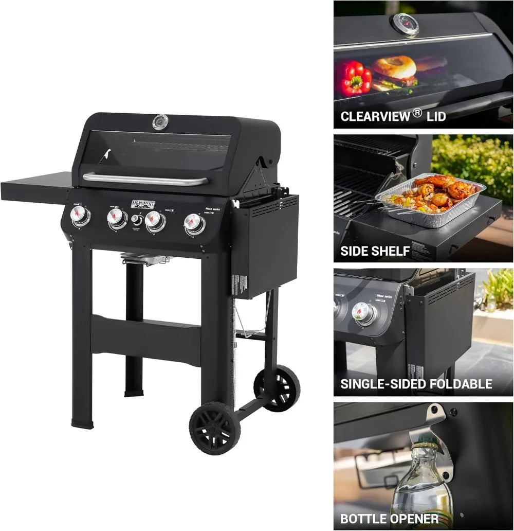 Matte Black Stainless Steel Burner Grill ，One Foldable Shelf for Outdoor Cooking Kitchen Patio Backyard,  with BBQ Cover