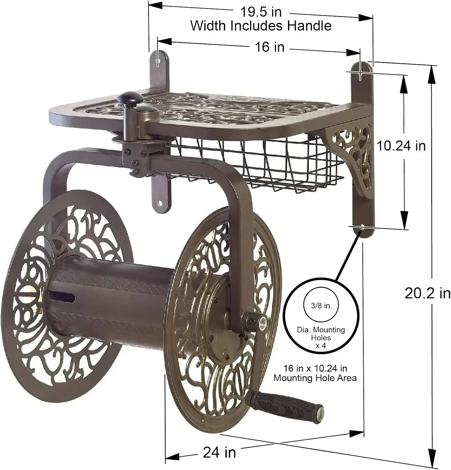 FREE SHIPPING. 714 Decorative Cast Aluminum Navigator Rotating Garden Hose Reel, Holds 125-Feet of 5/8-Inch Hose -
