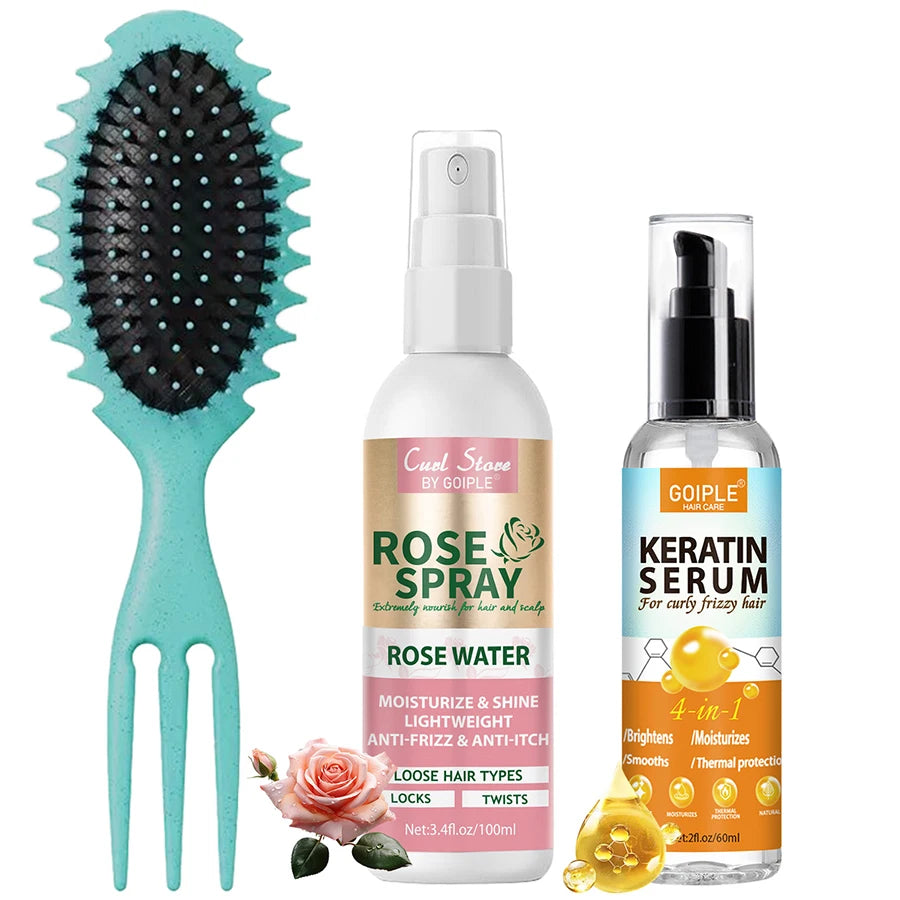 Thermal Protectant Spray Hair Growth Oil Heat Protector Serum Moisturizing Essence Conditioner Spray Satin Bonnet Detangler Comb
