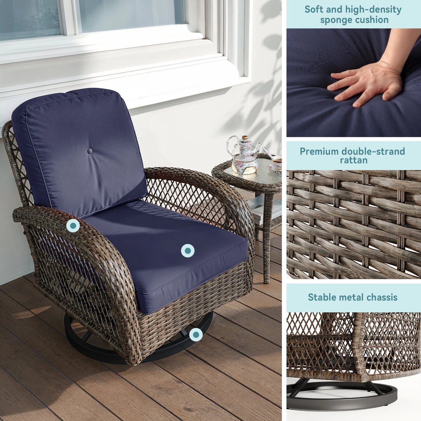 Hoomic 3 Piece Patio Furniture Set Outdoor Rocking Cushions