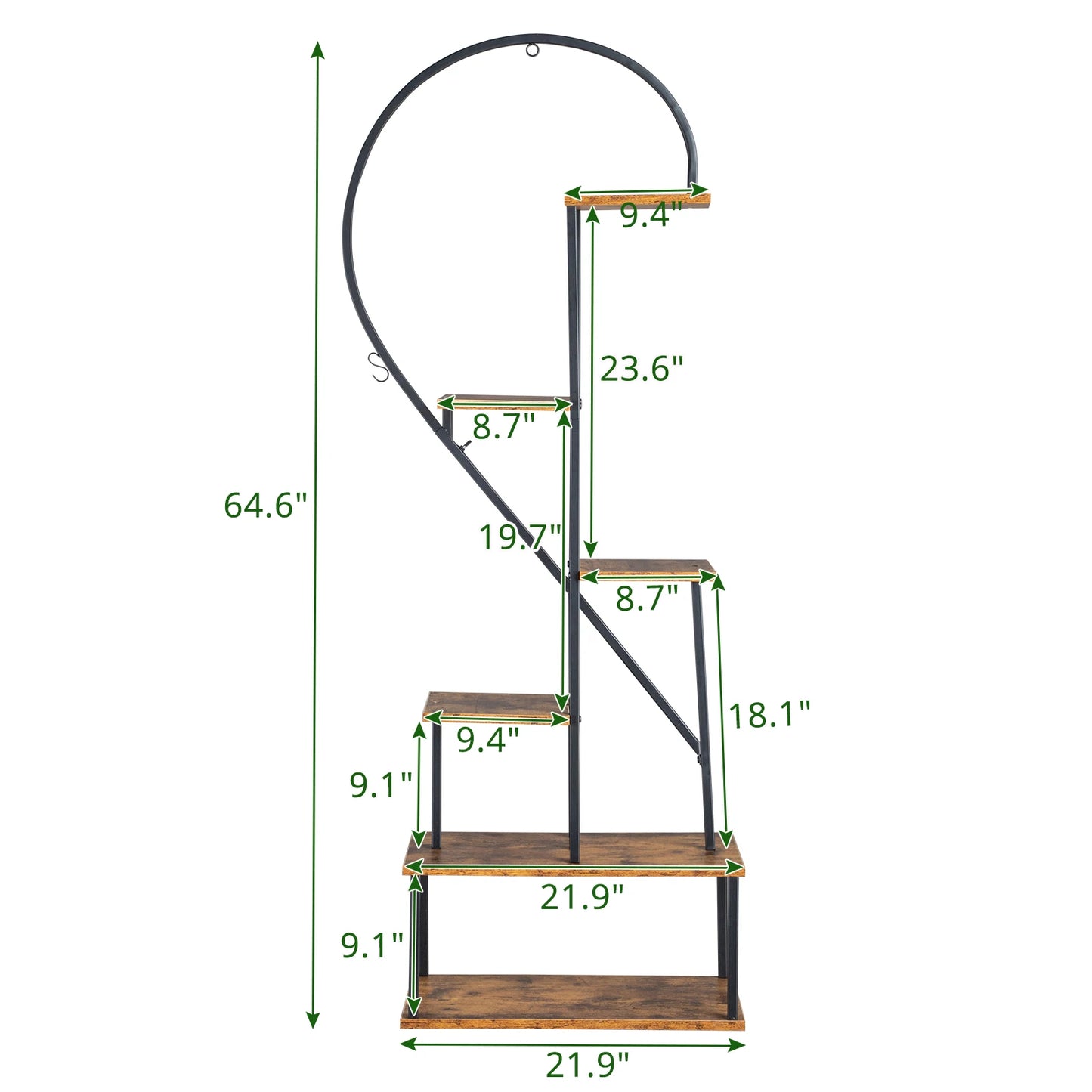 Artisasset 2pcs 6 Layers Half Heart Iron Wood Suitable For Garden Balcony Patio Lawn Home Decoration Plant Stand Flower Pot Stan