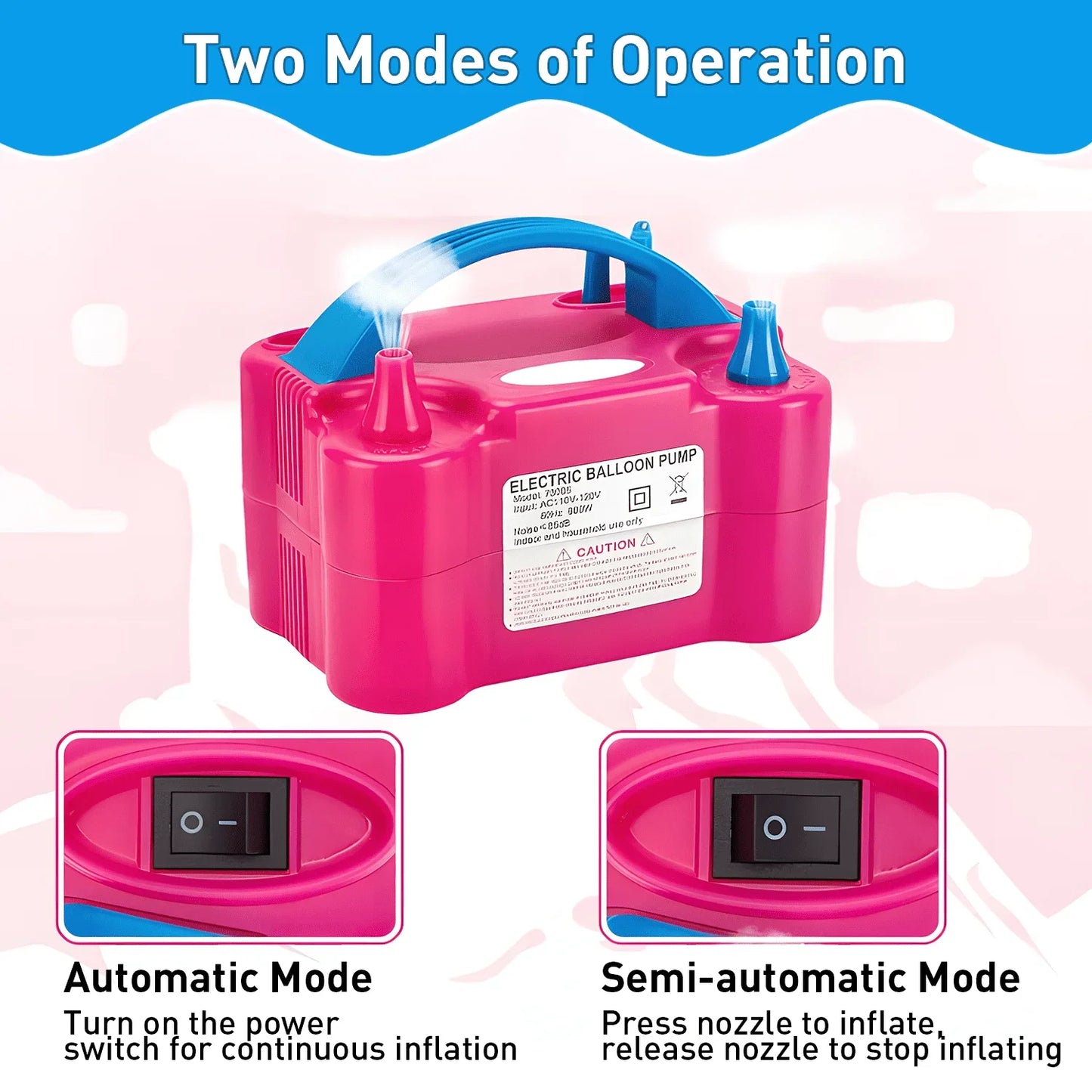 Double Nozzle Electric Balloon Inflation Pump 600W Portable Balloon Pump For Balloon Arches Parties Birthday Weddings