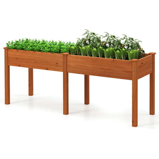 Outdoor Raised Garden Bed with Legs 73x23x30 Inches Wood Planter Box with Divider Panel