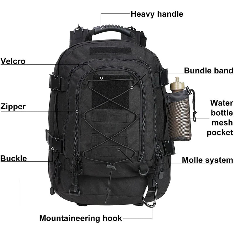 LQARMY 60L Military Tactical Backpack Army Molle Assault Rucksack Outdoor Travel Hiking Rucksacks Camping Hunting Mochila Hombre