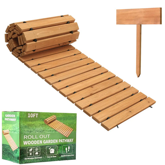 10FT Wooden Garden Pathway Outdoor Roll Out Decorative Walkway Hardwood Non-Slip Weather-Resistant