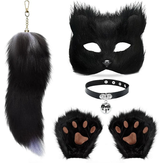 Therian Cat Mask And Tail Set Leather Choker For Girls