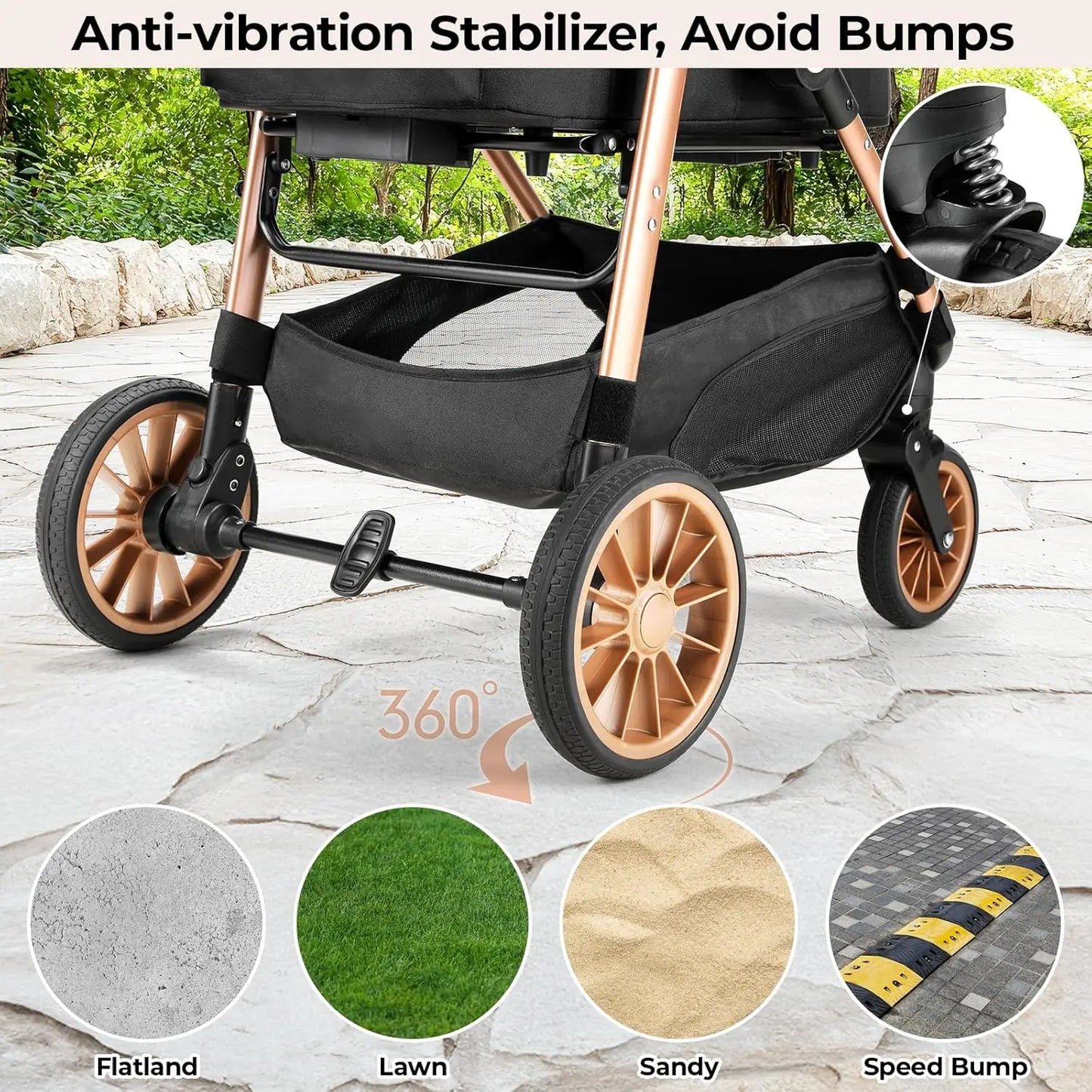2In1 Dog Buggy Stroller with 360 High Wheels Foldable Pet Carrier for Small Dogs and Cats Up to 25 Kg