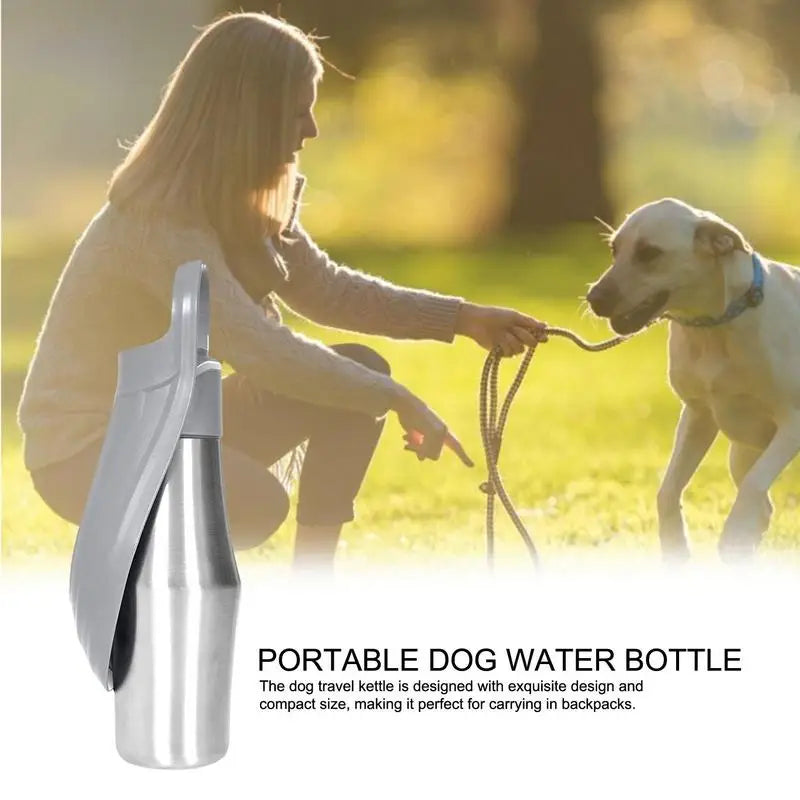 Dog Water Bottle 27oz Stainless Steel Travel Water Dispenser Pet Accessories 2 In 1 Dog Water Bowl for Travel Outings Camping