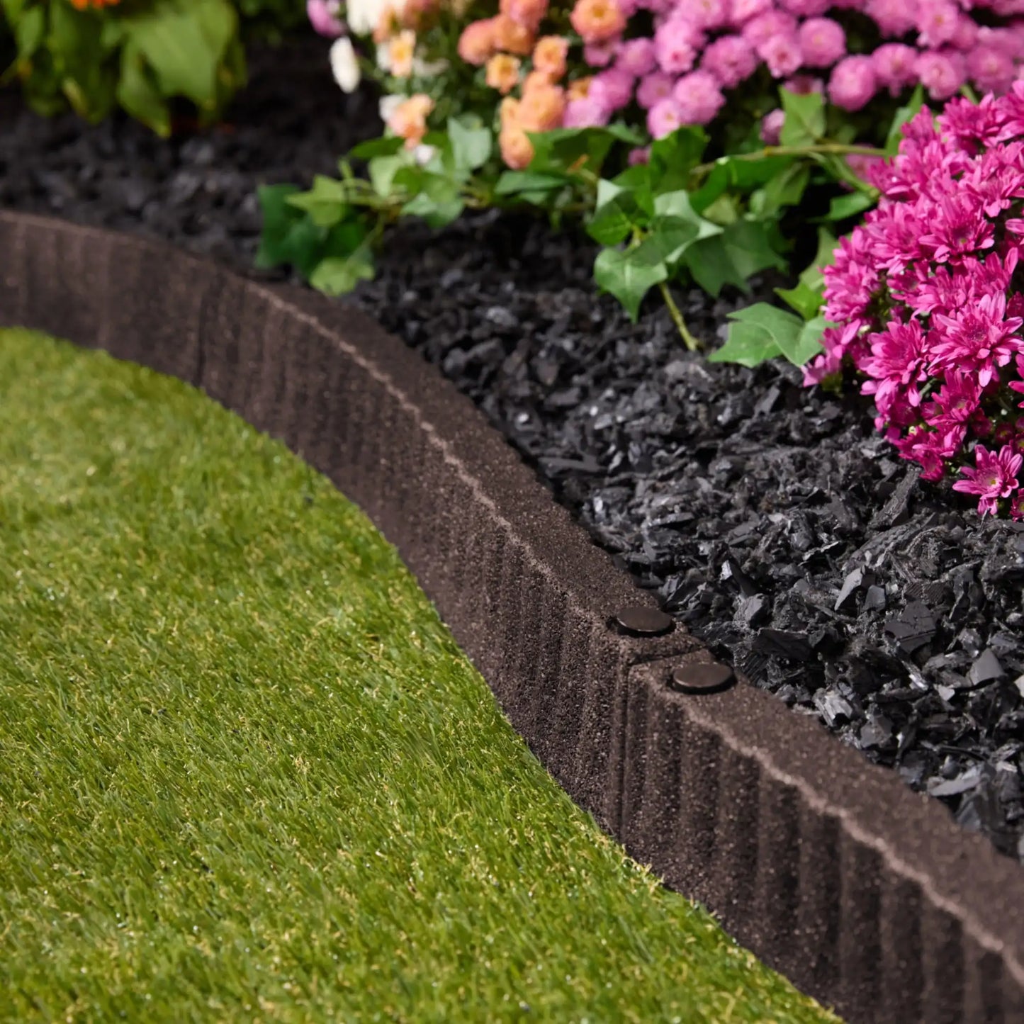 2' x 3" Brown Recycled Rubber Garden Border Landscape Edging - 8 Pack