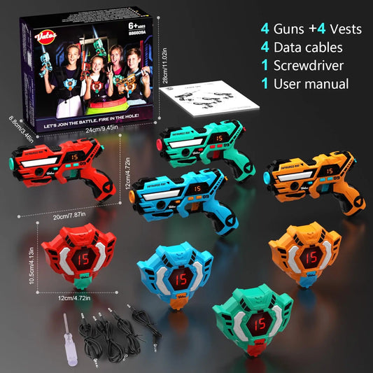 VATOS 4x Laser Tag Guns with Vests Set Real-time Data SYNC Infrared Shooting Game for Kids Teens