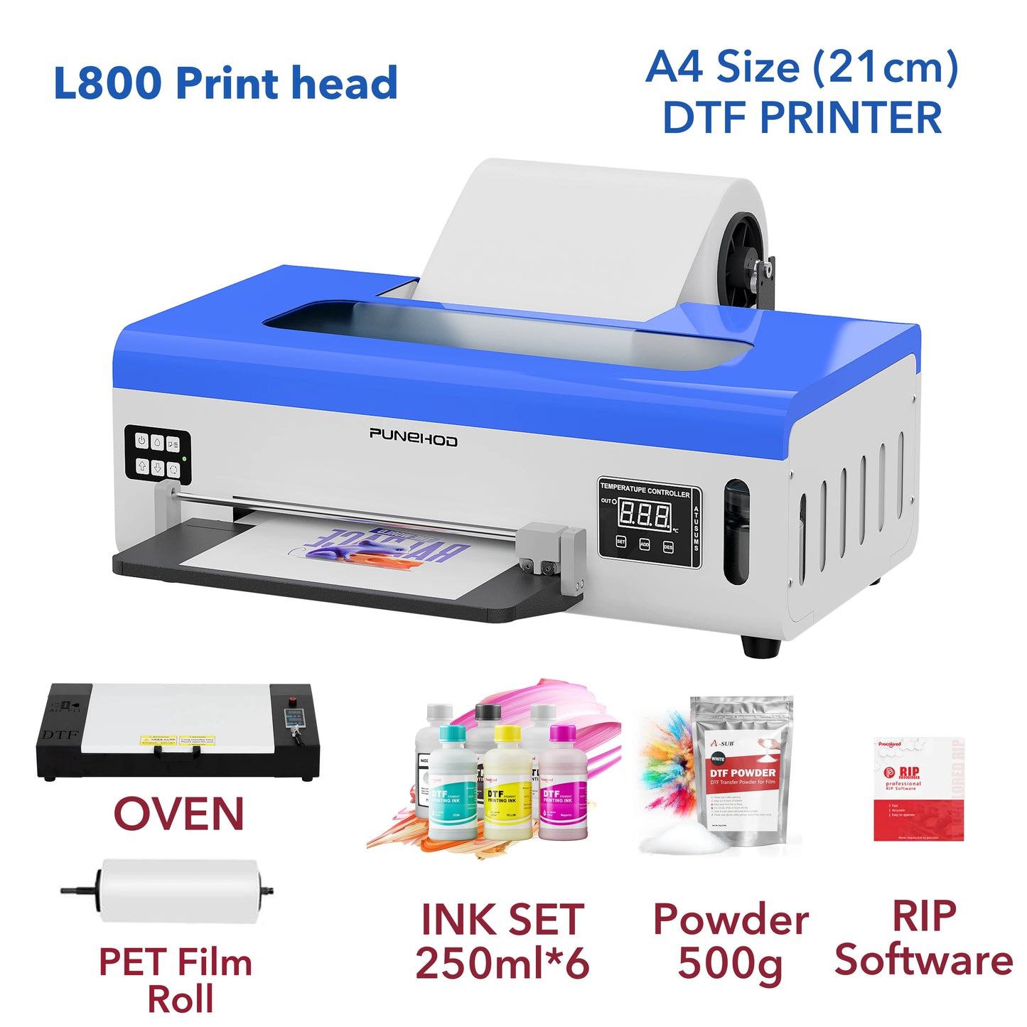 US Stock Punehod DTF Printer With Oven A3+ A4 L1800 L800 Direct To Film Printing Machine With curing oven T-Shirts Textile Dtf