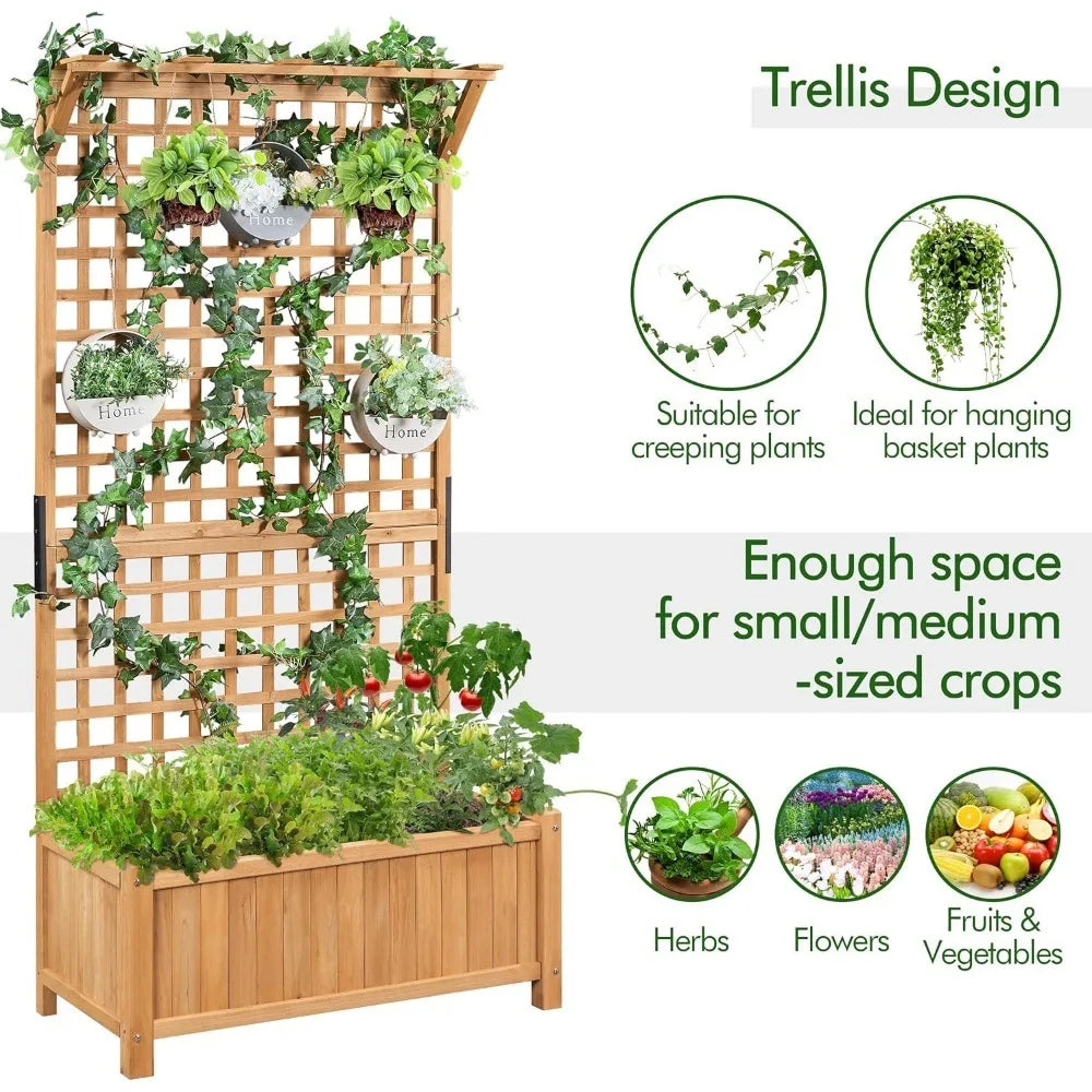 72" H Garden Planter with Trellis for Vine Climbing Horticultural Plants Garden Box Outdoor W/Drainage Holes Raised Garden Bed