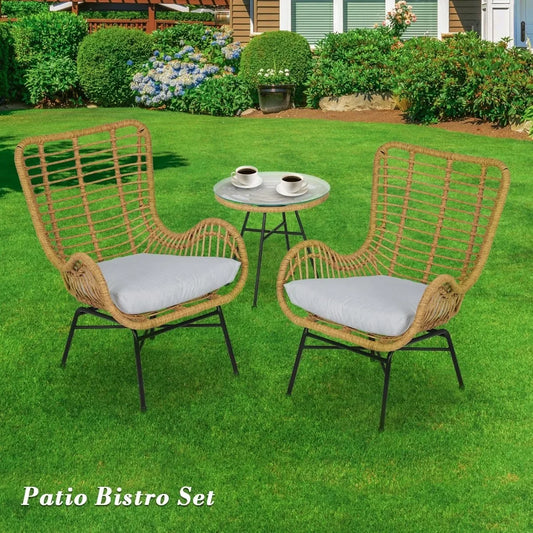 Modern 3 Piece Outdoor Rattan Set With Cushions Grey