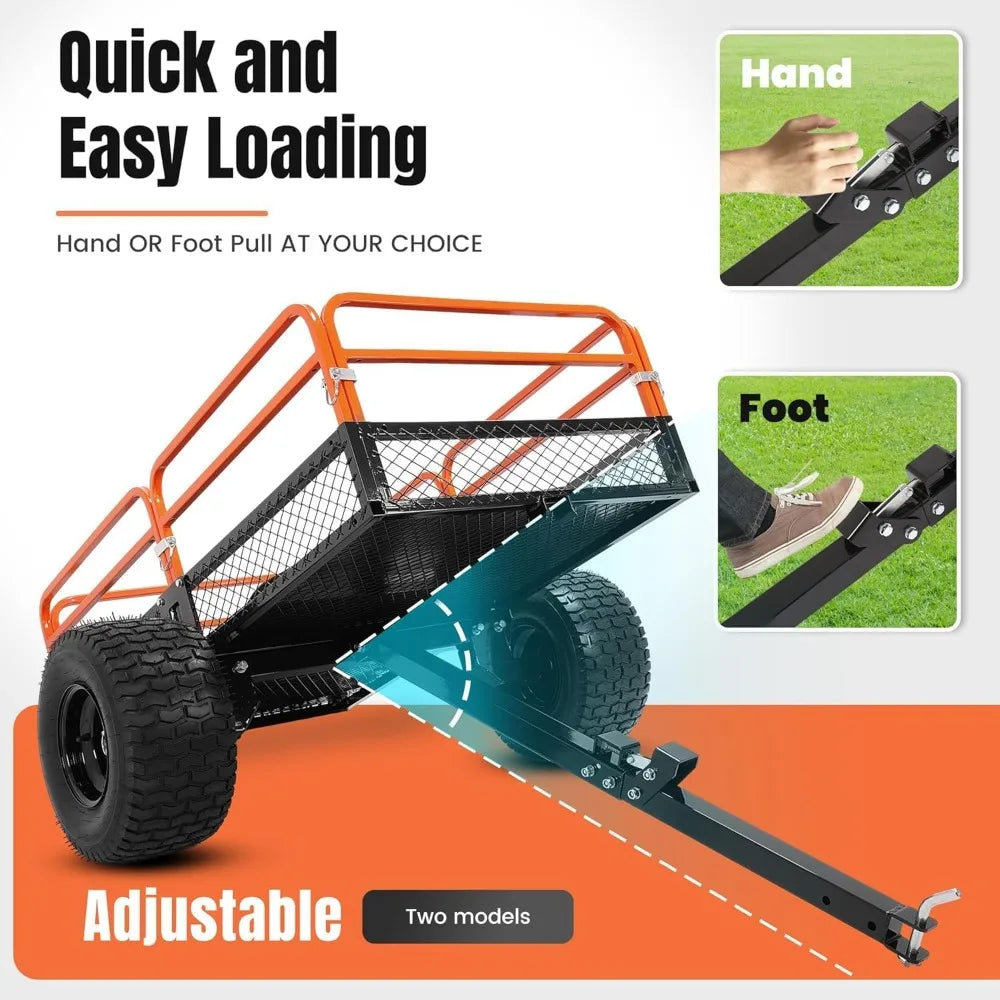 Heavy Duty ATV UTV Trailer Dump Cart 1500LBS Load Universal