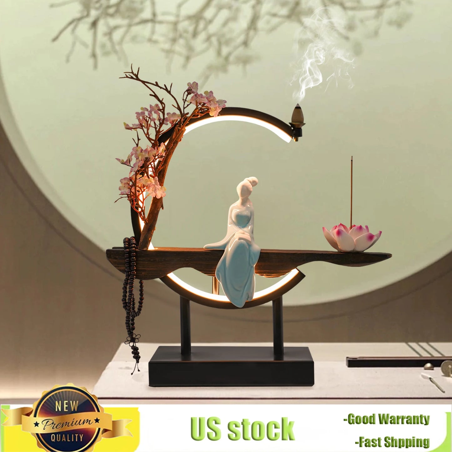 Bymaocar New Chinese Style Zen Meditation Incense Burner Set with Unique Smoke Tabletop Decoration for Living Rooms Tea Rooms
