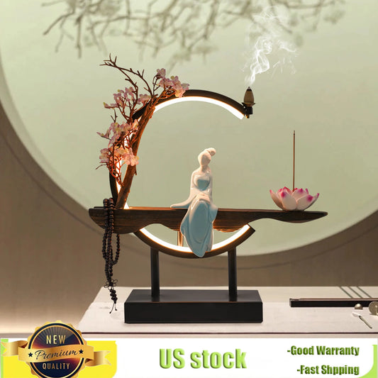 Bymaocar New Chinese Style Zen Meditation Incense Burner Set with Unique Smoke Tabletop Decoration for Living Rooms Tea Rooms