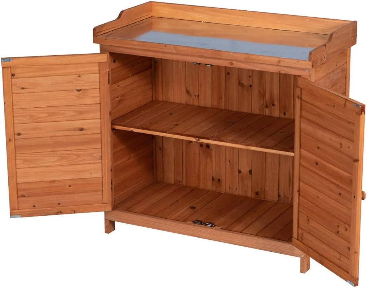 Outdoor Garden Patio Wooden Storage Cabinet Furniture Waterproof Tool Shed with Potting Benches Outdoor Work Station Table