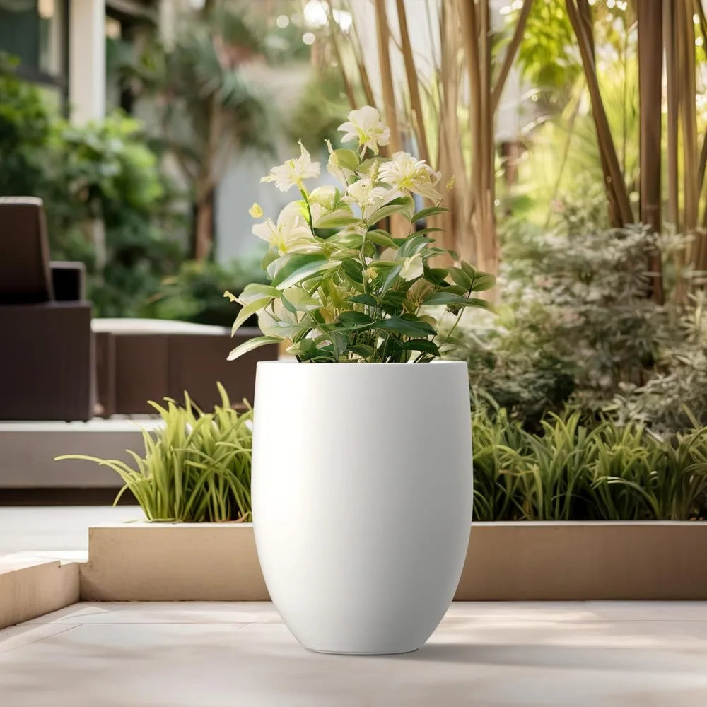 Kante 21.7" H Snow White Concrete Tall Planter, Large Outdoor Indoor Decorative Pot with Drainage Hole and Rubber Plug, Modern R