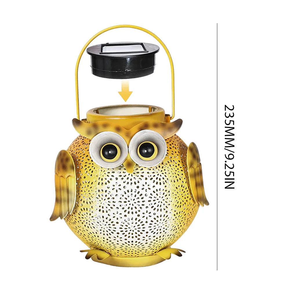 Iron Art Hanging Solar Lanterns IP44 Waterproof Outdoor Solar Lantern 600mAh Hollow Owl Shape Light Villa Garden Decoration Lamp