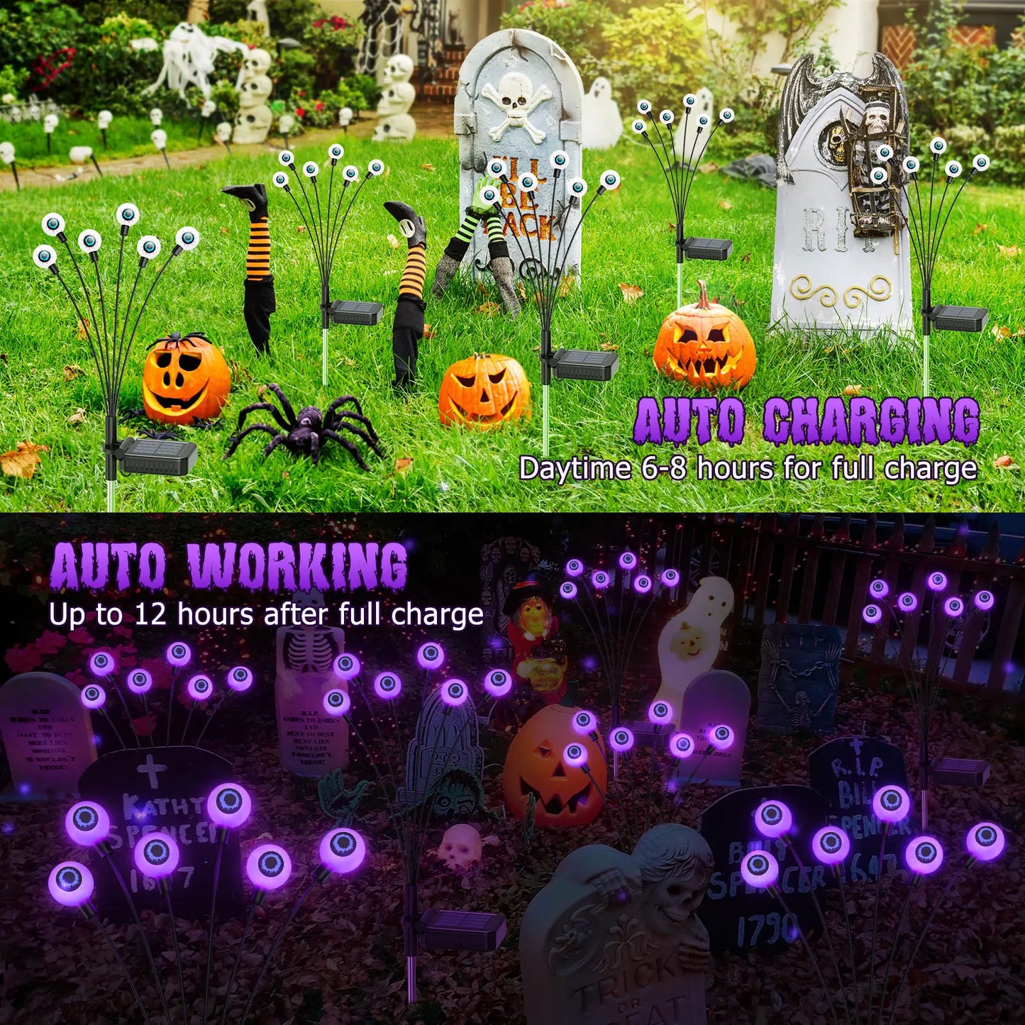 2/4/6 Pack Halloween Decorations Outdoor Solar Scary Eyeball Lights, Purple Eyeball Lights, For Yard/ Garden/ Lawn/ Party Decor