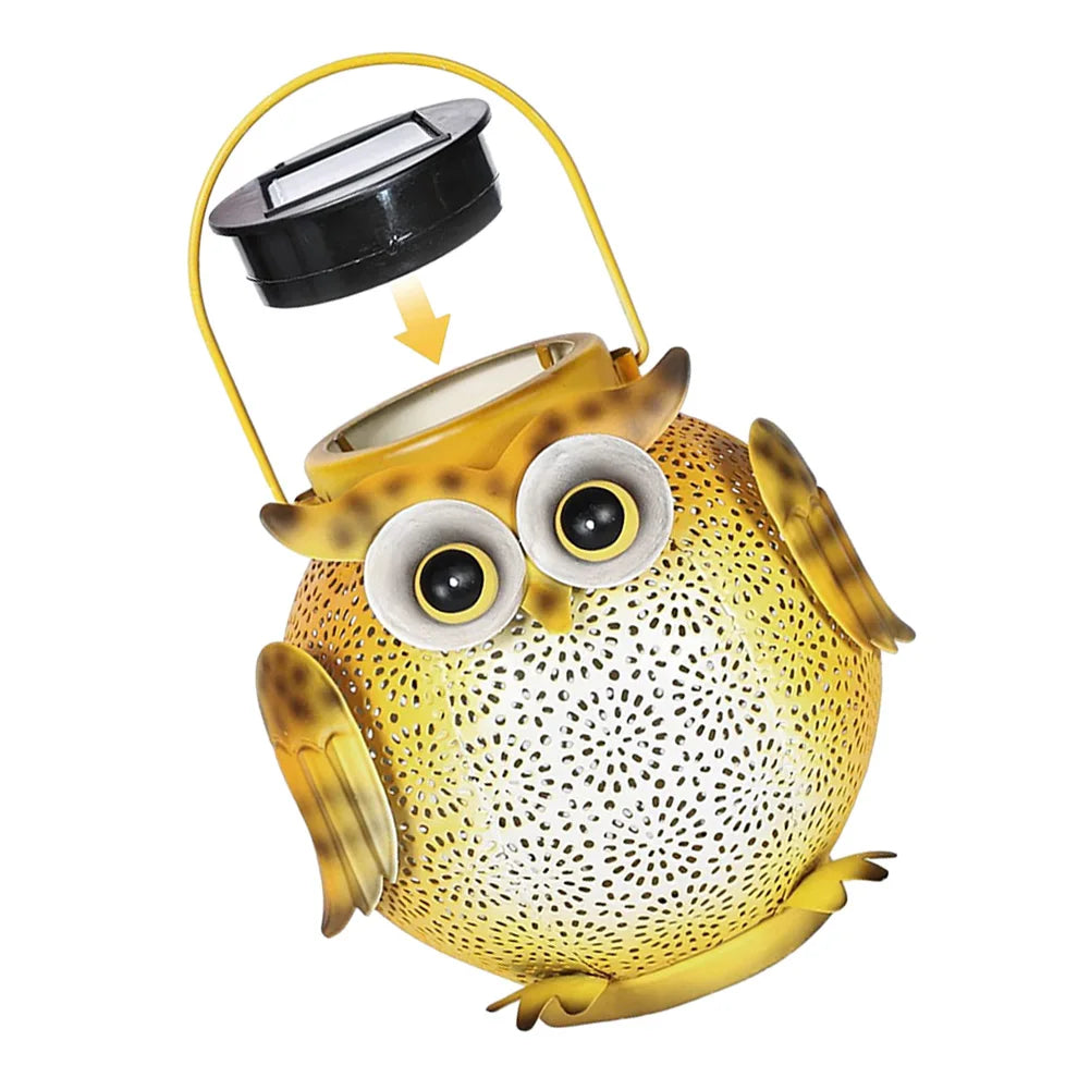 Iron Art Hanging Solar Lanterns IP44 Waterproof Outdoor Solar Lantern 600mAh Hollow Owl Shape Light Villa Garden Decoration Lamp