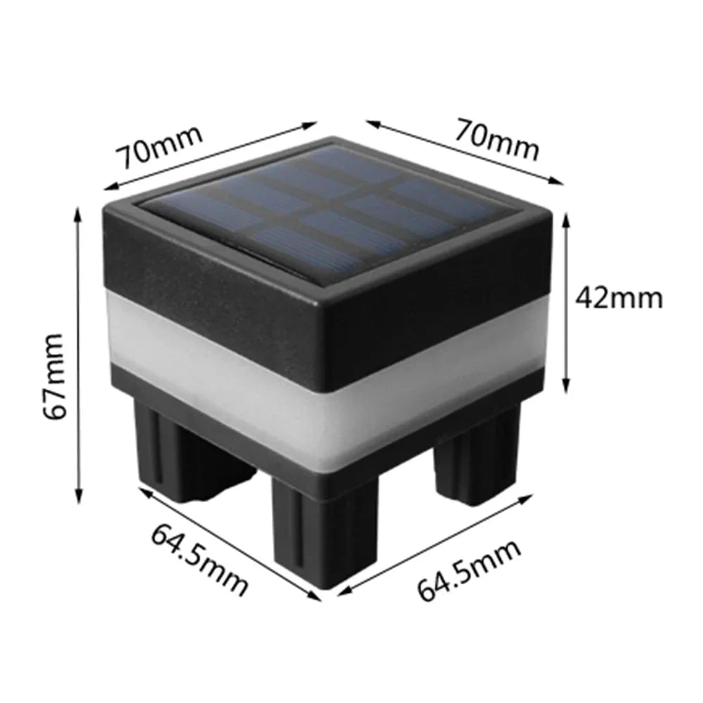 Outdoor Garden Street LED Light Solar Panel Pipe Pillar Post Square IP44 Waterproof Monocrystalline Cap Fence Lamp