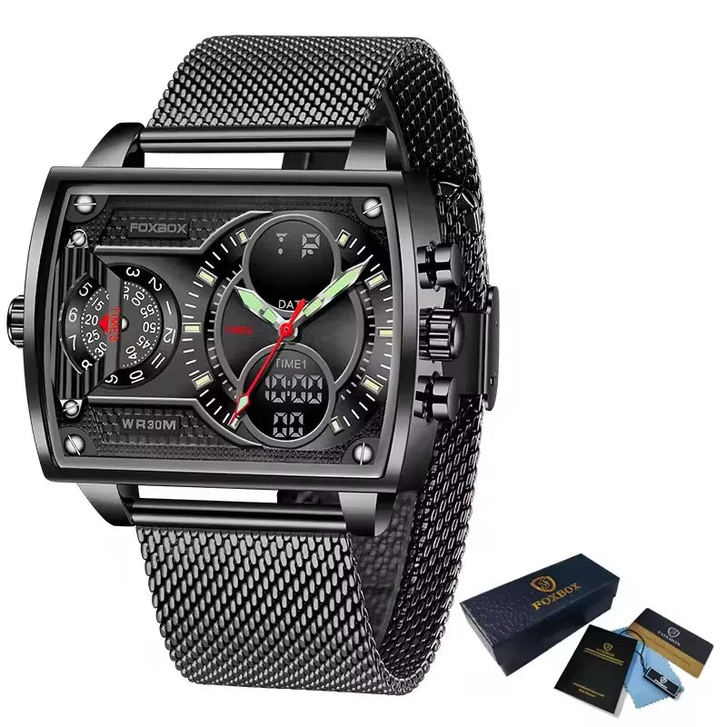 LIGE Digital Mens Square Military Watch Leather Band