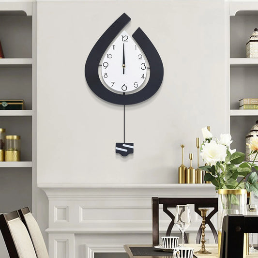 Loyalheartdy Large Swing Wall Clock for Living Room Modern Decor Silent Pendulum Wall Mount Teardrop Shape Clock Decoration