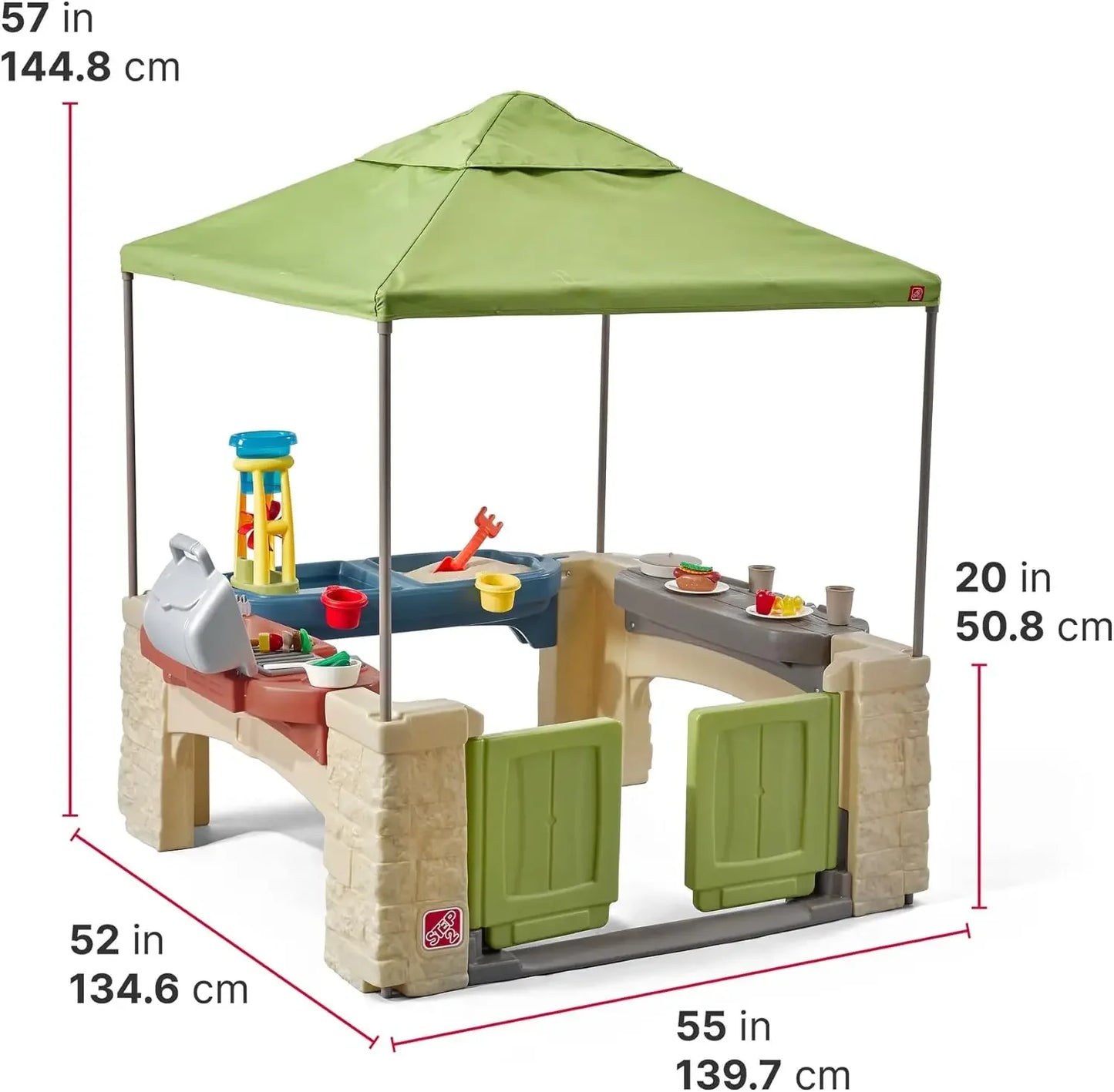 camping All Around Playtime Patio with Canopy, Kids Indoor/Outdoor , Made of Durable Plastic, Includes 16 Piece Toy Accessories,