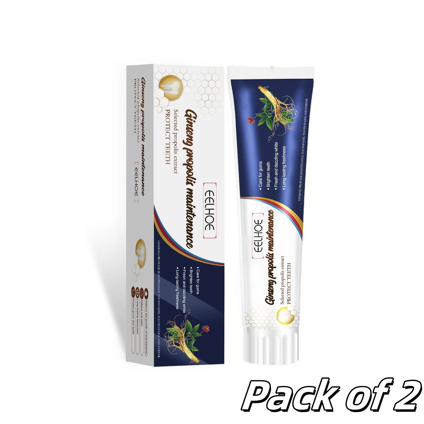 2pcs Ginseng and Propolis Whitening Toothpaste Effectively Reduces Tooth Stains Brightens Cleans and Removes Oral Odor