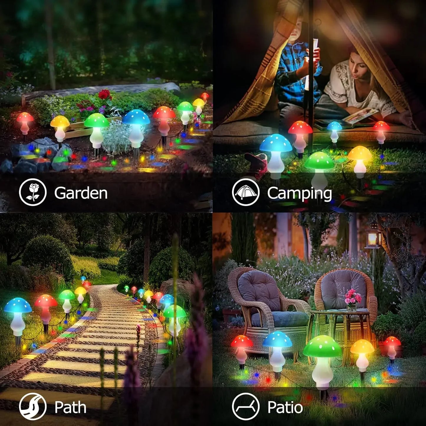 8pcs/set Outdoor Mushroom Solar Garden Lights 50 LED 8 Modes Waterproof   Fairy String Light for Yard Patio Outside Decor