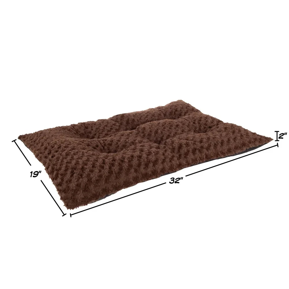 Large Chocolate Pillow Pet Bed Soft Faux Fur Non-Slip Dog Cat Bed Quilted Portable Washable Pet Cushion Kennel Crate Bedding