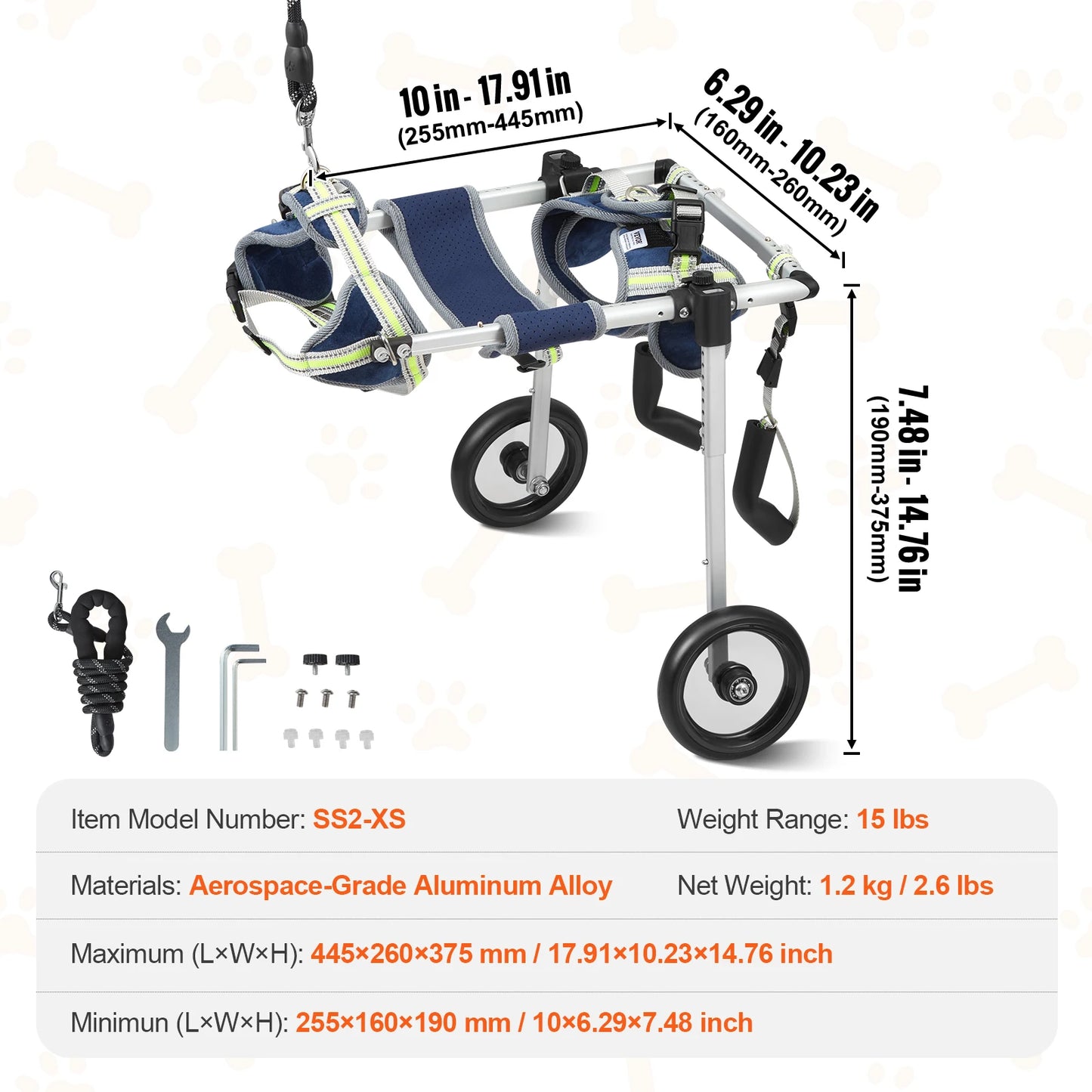 VEVOR 2 Wheels Dog Wheelchair for Back Legs Pet Wheelchair Dog Cart for Injured Disabled