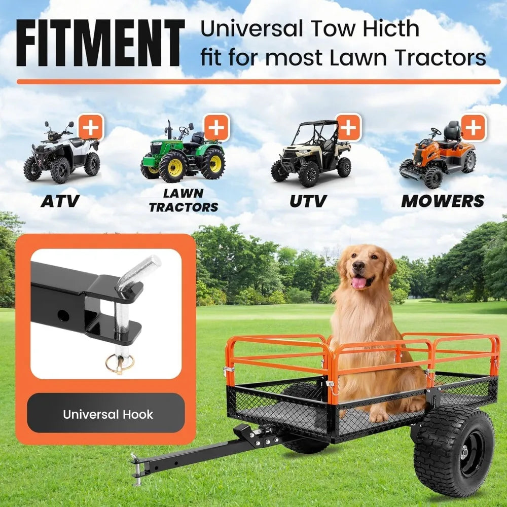 Heavy Duty ATV UTV Trailer Dump Cart 1500LBS Load Universal