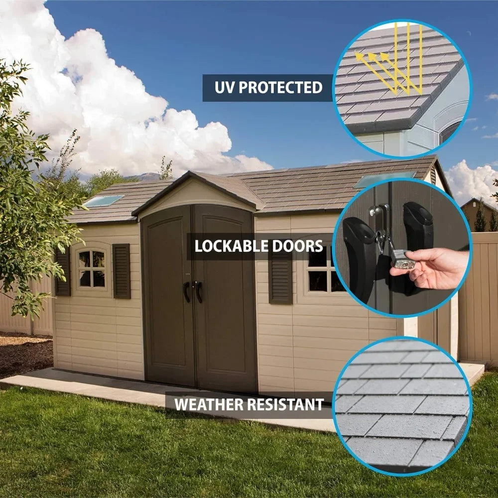 Customizable Storage Shed Dual Entry Desert Sand 15x8