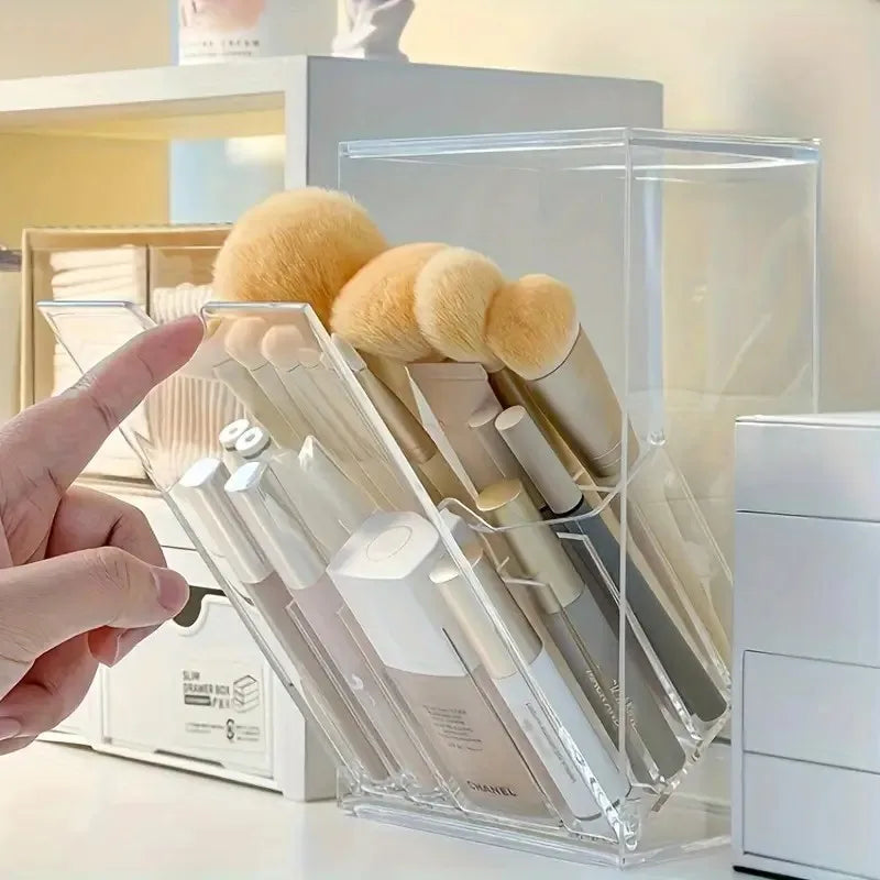 Adjustable Acrylic Brush Organizer - Transparent Vanity Holder for Makeup Brushes & Beauty Tools, No-Install Design, Compact & S