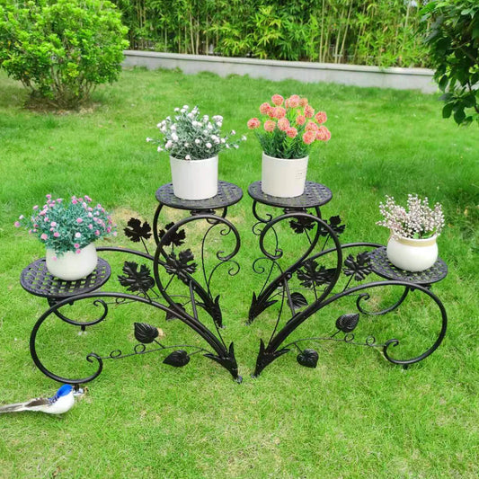 1 Pair of Tall Metal Plant Stands Elegant Iron Flower Pot Holder Rack for Garden Patio Balcony Living Room