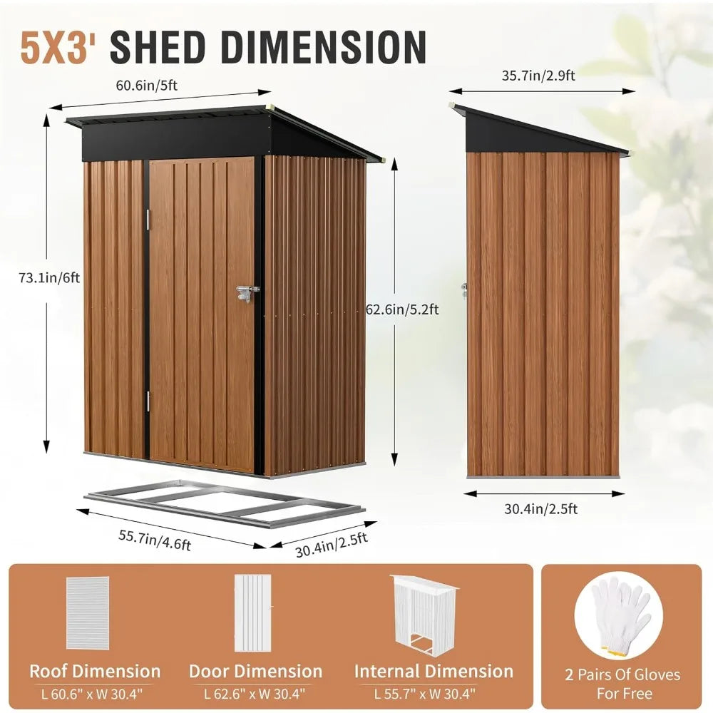 5x3 Ft Outdoor Metal Storage Shed With Floor And Lock Yard