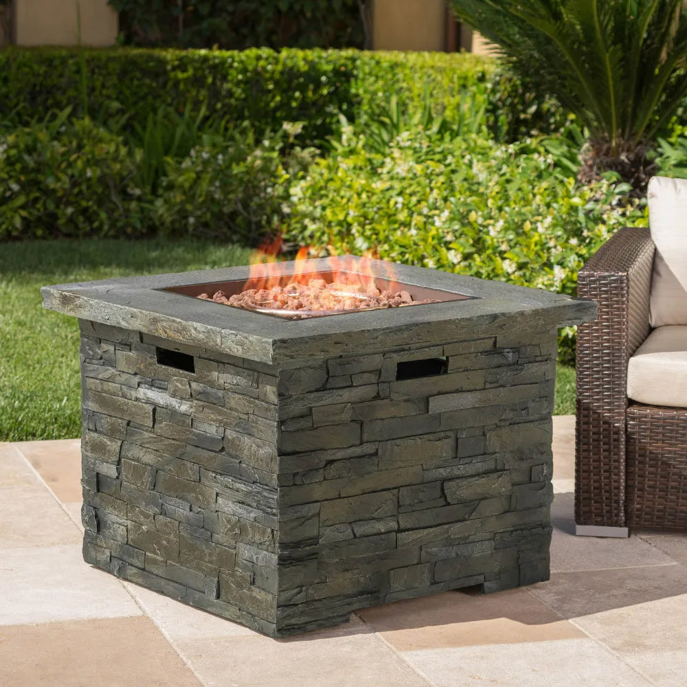 35 Inch Square MGO Fire Pit 40000 BTU Lightweight Concrete Outdoor Propane Fire Pit with Tank Space for Patio Garden Backyard
