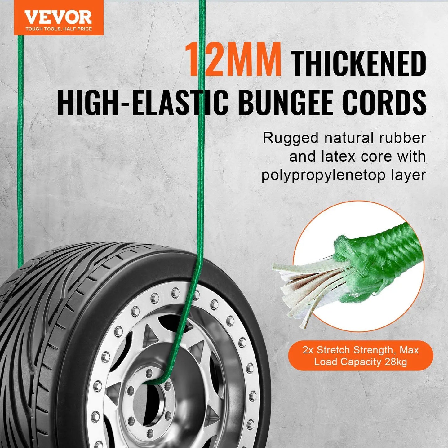 32 Pcs Bungee Cords Set 8 mm Heavy Duty Bungee Straps with A3 Steel Hooks