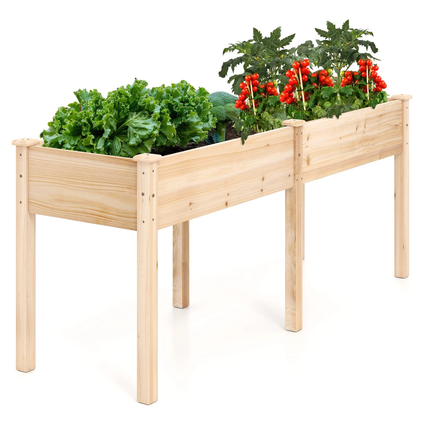 Outdoor Raised Garden Bed with Legs 73x23x30 Inches Wood Planter Box with Divider Panel